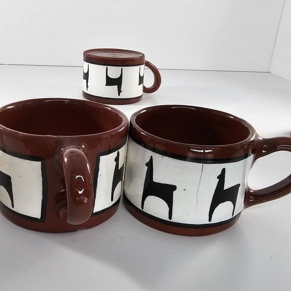 Los Reyes Lima Peru Art Pottery Cup Saucer Pitcher Llama Alpaca Ca Hand Painted - Picture 12 of 16